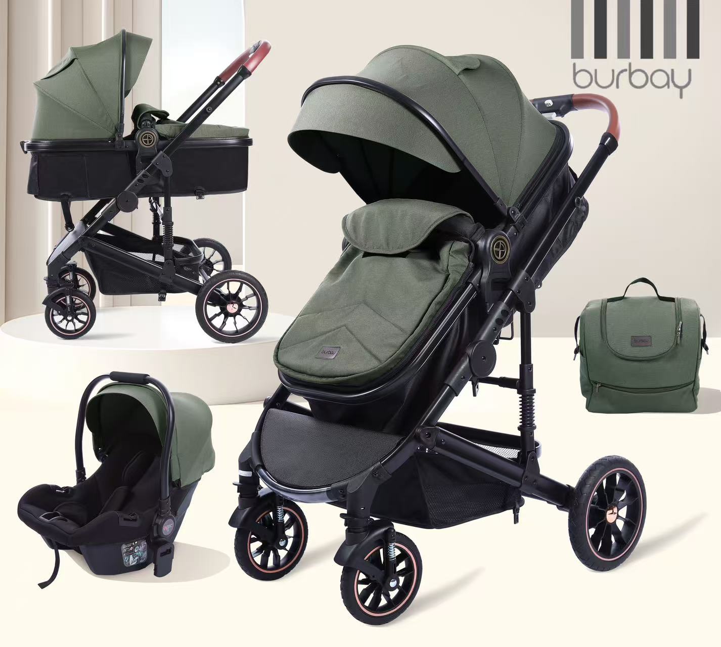 Poussette Burbay – 3-en-1 avec Siège Auto et Sac à Langer | H6+C
