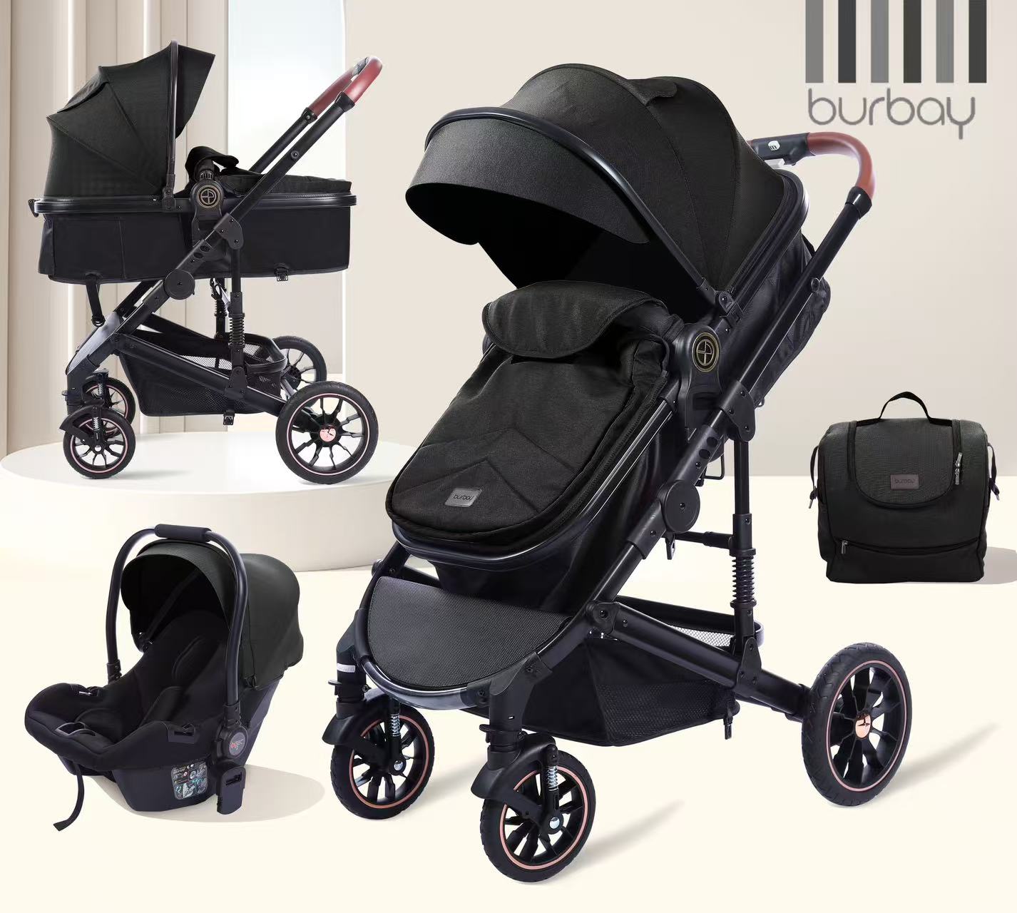 Poussette Burbay – 3-en-1 avec Siège Auto et Sac à Langer | H6+C