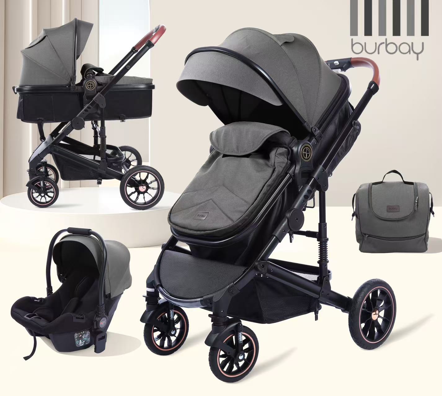 Poussette Burbay – 3-en-1 avec Siège Auto et Sac à Langer | H6+C